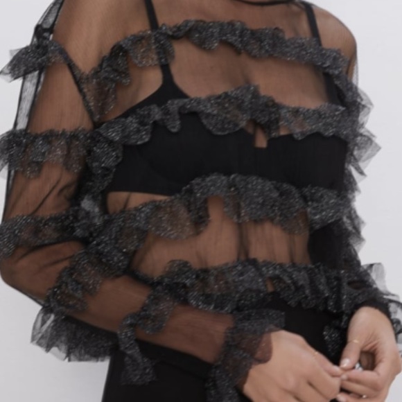 Zara Tops - Zara Black Semi Sheer Long Sleeves Top Medium BNWT